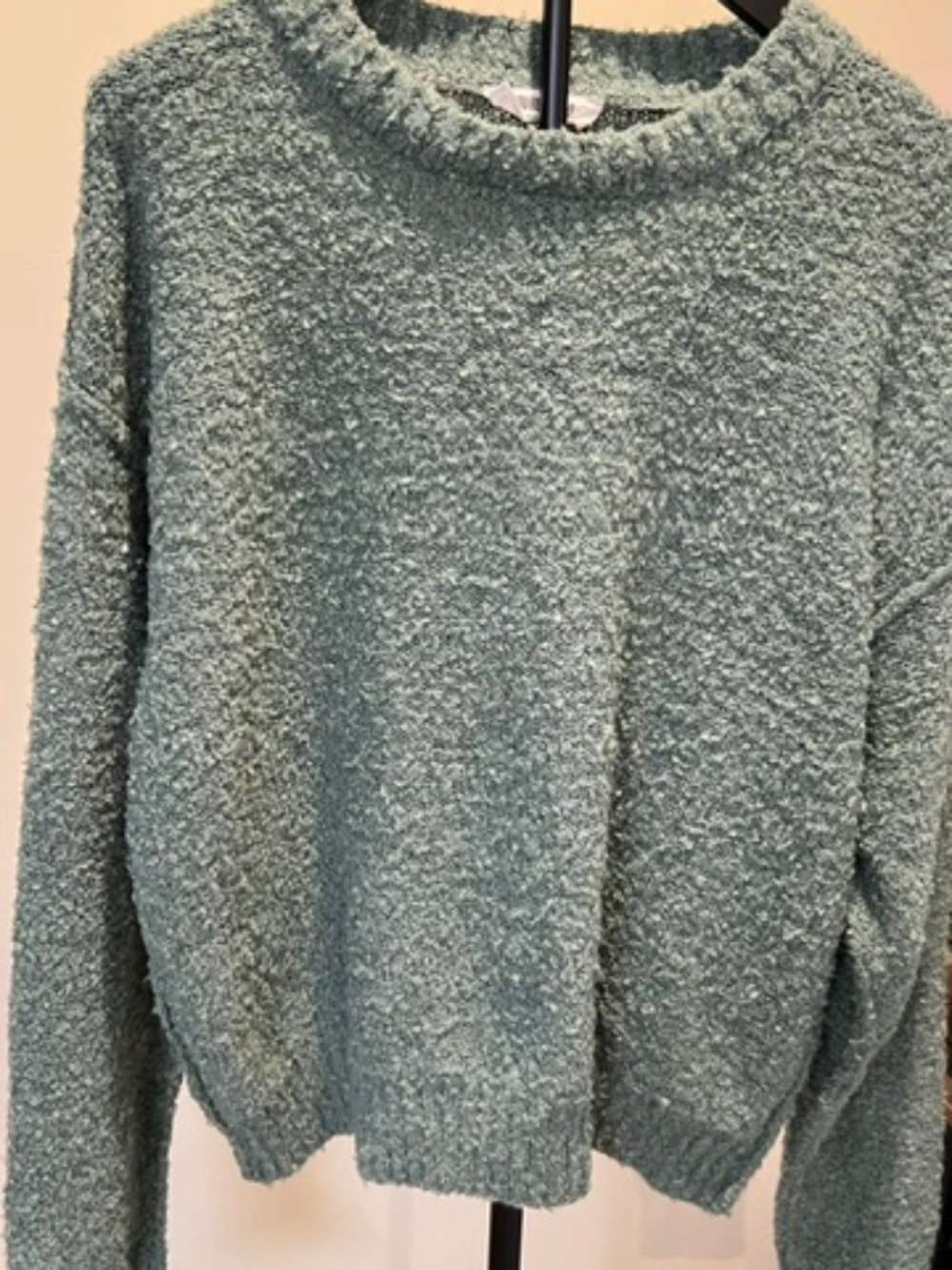 Double Zero Women's Sage Green Nubby Knit Crew Neck Sweater
